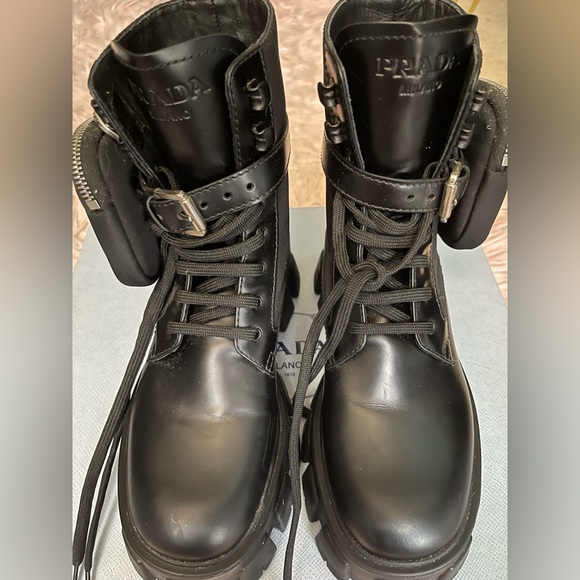 Black Leather Lug-Sole Combat Boots - Picture 7 of 7
